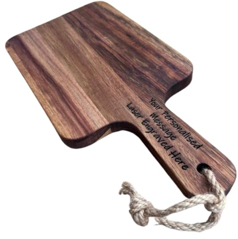 Personalised Wooden Serving Board, Walnut, Personalised Custom Laser Engraved Chopping Board with Rope Handle, Kitchen Gift
