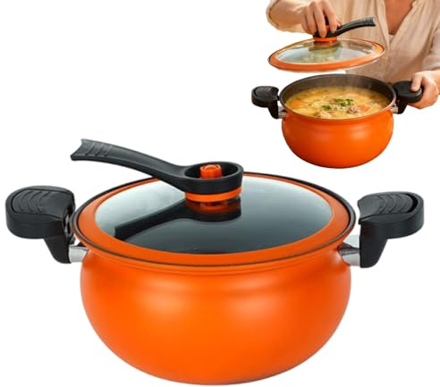 Pentola antiaderente da 5 l, in ferro, a induzione profonda, con coperchio in, pentola a pressione universale per fornelli a gas elettrici in ceramica, design robusto per zuppa