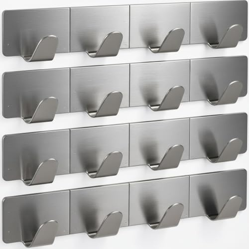 My-goodbuy24 Selbstklebend Hakenleiste aus Edelstahl 16cm - 4er Set - Handtuchhaken ohne Bohren - je 4 Handtuchhaken, Badezimmer Kleiderhaken Wandhaken (4 x Edelstahl Hakenleiste - selbstklebend)