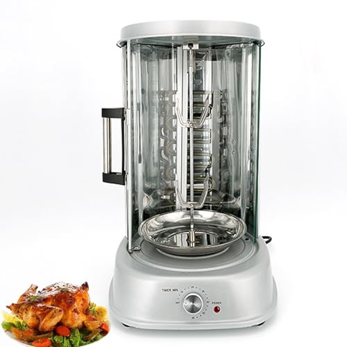 MYUYEE Electric Rotating Vertical Rotisserie Grill,1380W Electric Shawarma Smokeless Rotary Barbecue Machine with 3-Grills,60 Min Timer,Sliding Glass Door,Auto Shut-Off