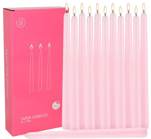 12Pack 10 Inch Pink Taper Candles, Unscented,Smokeless and Dripless Candlestickst,8 Hours Long Burn Time Candle for Valentine's Day,Wedding, Part, Shabbat and Household,Home Décor