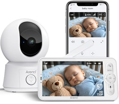 ARENTI Baby Monitor Wifi,Baby Monitor con Telecamera,5 Pollici 1080P,Zoom 4x,Audio Bidirezionale,Rilevamento Movimento e Pianto,Visione Notturna,Doppio Controllo (App e Monitor)