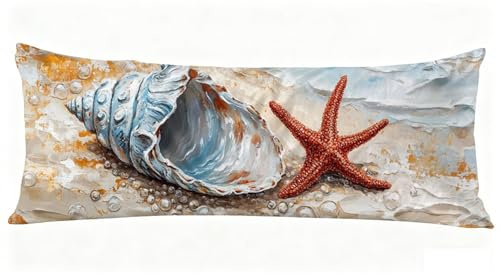 SeitenschläferKissen bezug Strand Kissenbezug 40x145 cm Schwangerschaftskissen Muschel Muster Doppelseitig Samt Body Pillow, mit Reißverschluss Schwangerschaftskissen & Seitenschläferkissen J0-396