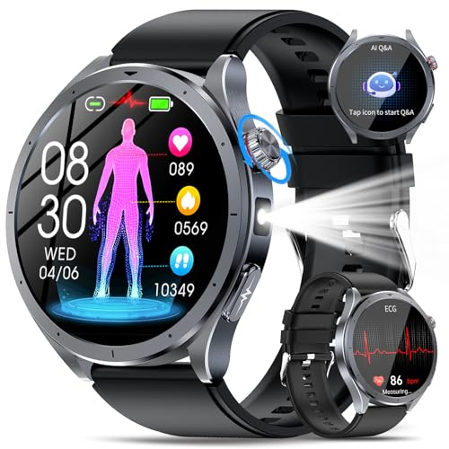 YUPENG 2026 Neu Smartwatch Herren mit EKG+HRV/AI GPT, 1.53 Gesundheitsuhr | Blutdruck/Herzfrequenz/SpO2/Schlafmonitor/Harnsäure/BMI/Stress/LED-Licht/SOS-Notruf/Emotion IP68 Fitnessuhr für Android iOS