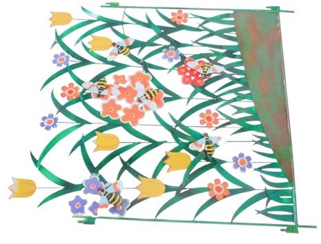 YOSADIER Recinzione in Ferro per Giardino e Sentieri, Barriera Anti-Scavo Motivo Ape e Fiori, Bordatura Resistente per Orto e Bordi Prato 30X27Cm