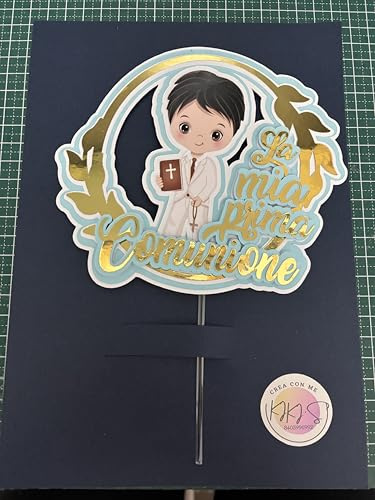 Cake Topper La Mia Prima Comunione per Ragazzi, Decorazione per Torte, Tema Comunione