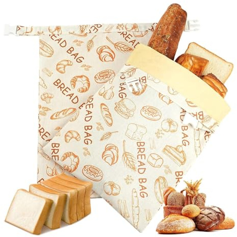 Thhiit 2 Pack Extra Large Beeswax Bag, Cotton Linen Reusable Bread Storage Bags with Natural Beeswax Lining for Homemade, Sourdough, Fresh Bread