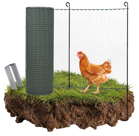 TRUTZHOLM Wildzaun Hühnerzaun Weidezaun Geflügelnetz Hundezaun Camping Steckzaun mobiler Zaun 25 m Länge x 0,9 m Höhe grün inkl. 15 Stäbe, für Hühner, Enten, Gänse und andere Kleintiere