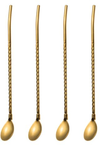 SOLUSTRE Cucharas de Paja Reutilizables 4 Piezas de Acero Inoxidable Mango Ergonómico para Café y Frutas en Casa o Bar