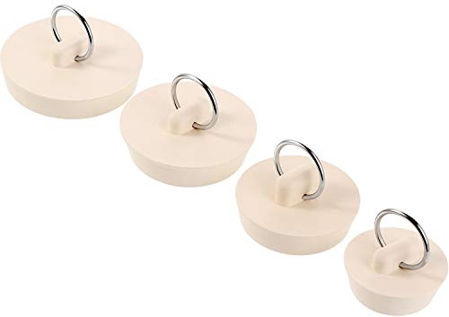 Hestya 4 Pieces Rubber Drain Stopper Set Bathtub Sink Stopper Drain Plug with Hanging Ring for Bathtub, Kitchen and Bathroom(1-1/8, 1-3/8,1-5/8, 1-7/8'',White)