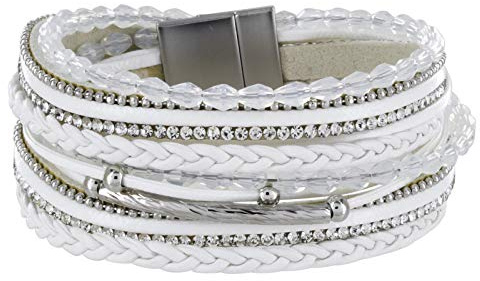 StarAppeal Armband Wickelarmband mit Perlen, Strass, Ketten und Flechtelement, Magnetverschluss Silber Matt, Damen Armband