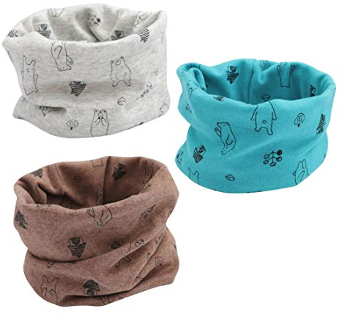 DEBAIJIA Baby Halstücher Schals Kinder Säuglinge Baumwolle Ultraleichte Wärmer Bequem Schön Cotton Gedruckt Tube Schlauchschal Loop O-Ring Kragen Jungen Mädchen 0-8Jahre/3 Stück (40 * 20cm)