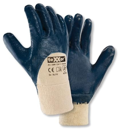 texxor 24 Stück Nitril-Handschuhe 2309, Strickbund, Packung, blau, 10/XL, Nitrilhandschuhe, Arbeitshandschuhe, Strickgewebehandschuhe