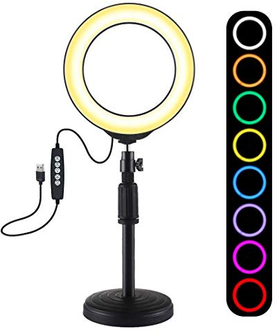 PULUZ Ring Light, 10 Brightness Levels, 8 Colour 6.2 inch RGBW Dimmable LED Ring Light kit with Round Base Desktop Mount and Cold Shoe Tripod Ball Head for Selfie, Makeup, YouTube Video