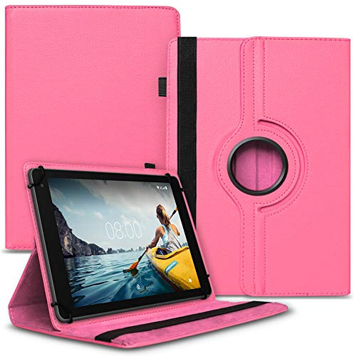 NAUCI Tablet Hülle kompatibel mit VALE Tablet V10E LTE-464 / V10A Tasche Schutzhülle Case Universal Cover 10,1 Zoll aus Kunst-Leder Standfunktion 360° Drehbar, Farbe:Pink