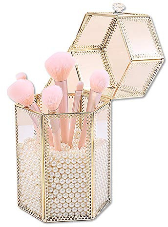 Make-up-Organizer aus hochwertigem Glas im Vintage-Look, Make-up-Pinselhalter, dickes Acryl, Weiß