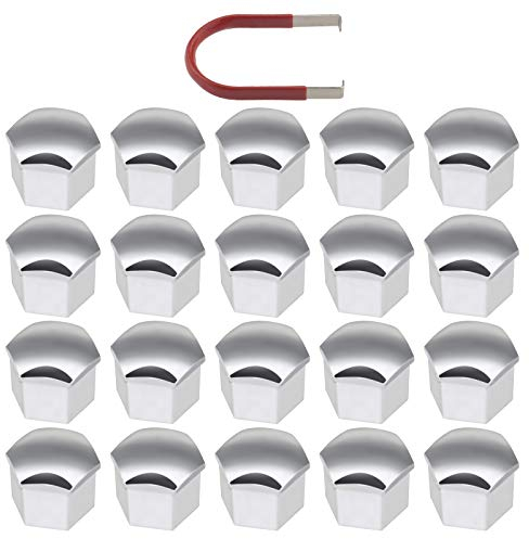 Create idea 20 Pezzi Copridadi Ruota Argento Cromato Copri Bulloni Mozzo Protezioni Esagonali Da 21 Mm Con Strumento Di Rimozione Compatibile Con Range Rover Evoque Ducato