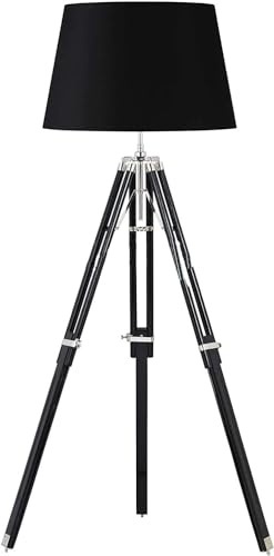 Lampada da terra a treppiede per illuminazione interna con paralume nero