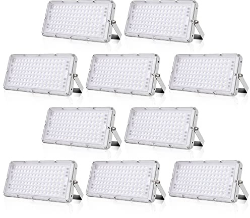 Viugreum 10 PCS Projecteurs LED Exterieur 100w, Extérieur De Projecteur 10000lm, IP67 Imperméable, Blanc Froid 6000-6500k, Idéal Pour Le Jardin/Le Garage/l'Hôtel