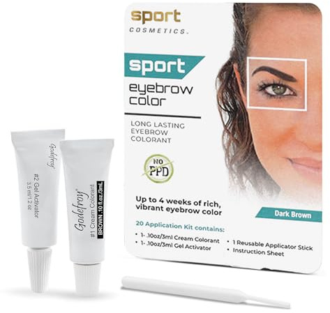 Sport Cosmetics Eyebrow Color For Women, 20 Application Kit, Dark Brown
