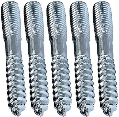 AERZETIX - C44779 - Lot de 5 vis à double filetage - goujon - patte à vis - métal/bois avec ou sans cheville - Ø8x60mm - en acier zingué - couleur argent