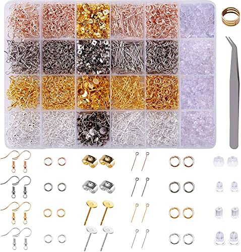 Moguxb Ohrring Machen Kit Schmuck Basteln Zubehör 3600 Stück Schmuckherstellung Set Ohrhaken Sprung Ringe Ohrstopper Ohrstecker für Ohrring Herstellung Ohrringe Basteln Zubehör DIY Ohrhänger Schmuck