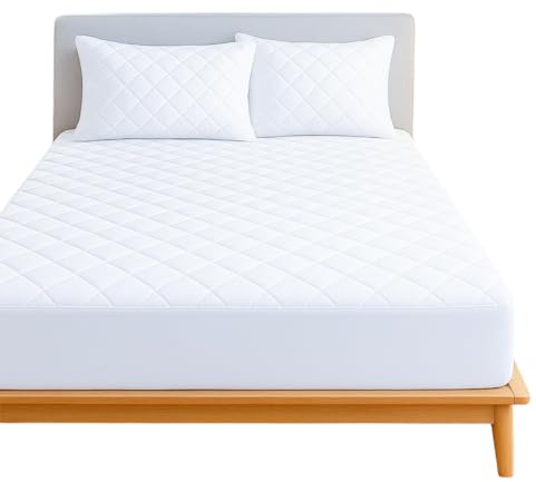 Oxford Homeware Double Mattress Protector Fits Up to 30 cm Extra Deep - Anti Allergy Breathable Microfiber Quilted Fitted Mattress Cover (Skirt, 140 x 193 Cm)