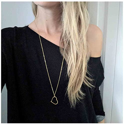 Aneneiceera Boho Long Love Pendant Necklace Gold Minimalist Heart Necklace Chain Hollow Heart Drop Necklace Jewelry for Women and Girls Gifts(Gold)