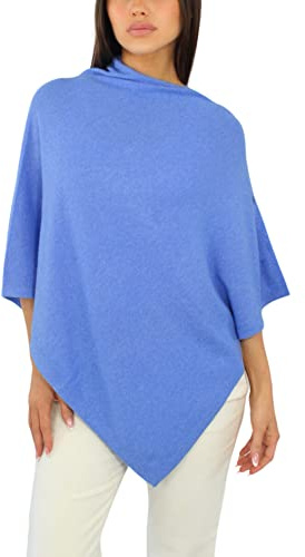 Win's Donna - Poncho in Misto Cashmere - Realizzato in Italia, lavanda-blu, Taglia Unica