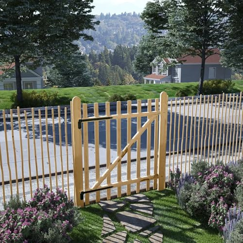 Homgoday Rustikales Haselnussholz-Gartentor 100x120cm, einflügelig, für Garten oder Terrasse - Natur Charme Model142592