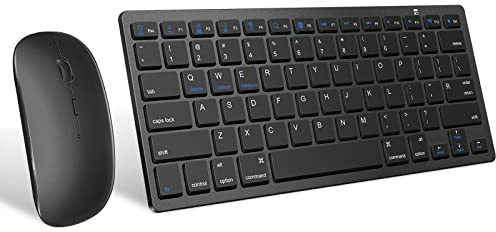 Ensemble clavier et souris Bluetooth sans fil, portable, fin, silencieux, compatible avec iPad/Mac/MacBook/Android/Windows/PC/ordinateur, noir