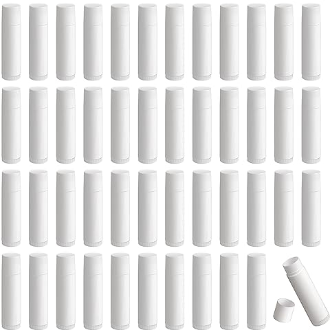 Lippenstifthülsen Leer, 50 Stück Lippenstift Tubes,Wiederverwendbar Kunststoff Leer Lippenpflegestift Nachfüllbar mit Kappe für DIY Hausgemachte Lippenbalsams (Weiß, 5g)