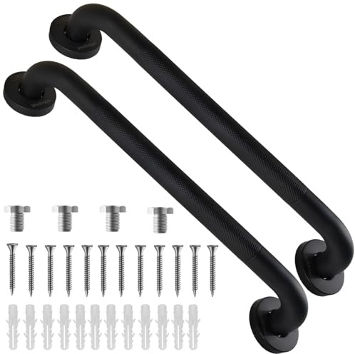 Winllingal Grab Bars for Bathtubs and Showers 2 Pack 16 Inch- Safety Bathroom Handicap Grab Bar for Seniors - Anti-Slip Grab Bars for Shower- Shower Handles for Elderly(Black)