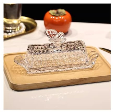 Mantequillera Plato de cristal de mariposa colorido Vintage for mantequilla, caja de almacenamiento for aperitivos, queso, postre con tapa, recipiente for mantequilla Recipiente para Mantequilla ( Col