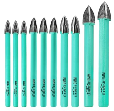 LEKOMESH Fliesenbohrer Betonbohrer Bohrkrone Set - 10 Stück 5 * 3/6 * 3/8 * 2/10/12mm Hartmetallbohre für Holz, Kunststoff, Mauerwerk, Keramikfliesen, Beton, Marmor, Rund-Schaft