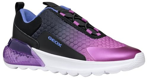 Geox J ACTIVART ILLUMINUS Sneaker, Black/Purple, 26 EU