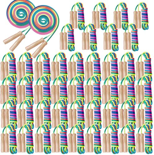 PullCrease 48 Pieces 8.53 ft Adjustable Jump Ropes with Wooden Handles