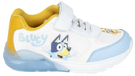 Scarpe per Bambini Bluey - Bianco e Blu - Misura 25 - Chiusura in Velcro - Scarpe Sportive con Suola in TPR e Luce LED - Punta Rinforzata - Prodotto Originale Disegnato in Spagna