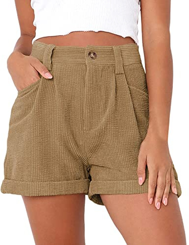 LOIJMK Hotpants sport dam corduroy, sportshorts dam snöre shorts mode korta byxor dam sommar sweatshorts funky shorts dam sport löpshorts trendiga damshorts utomhus sportshorts, kaki, XL