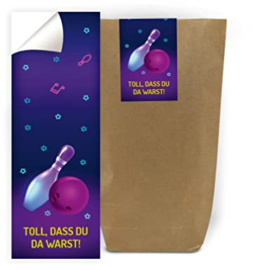 Junaversum 12 Geschenktüten + 12 Aufkleber Bowling Mitgebsel Kindergeburtstag Mädchen Jungen Geschenktüten für Gastgeschenke einpacken beim Mädchengeburtstag Jungsgeburtstag