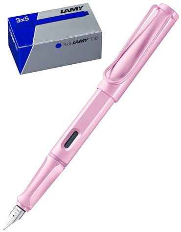 Lamy Set aus 1x safari Füllhalter 0D2 in lightrose Feder Fein und 1x T10 3er Set Tintenpatronen in original Umkarton - Tintenfarbe blau