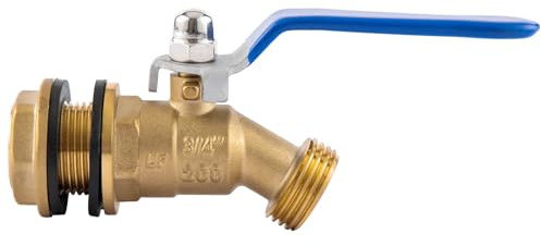 BILAL Brass Water Container/Rain Barrel Spigot, 3/4 GHT Male Threaded Quarter Turn Ball Valve with Bulkhead Fitting, Rain Barrel Kit for Garden Hose Thread Connection, 5 55 Gallon Bucket