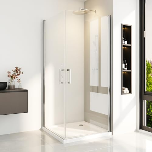 Duschkabine Eckeinstieg 75x75 cm Doppel Pendeltüren Duschabtrennung 6mm ESG Glas Dusche,Höhe 195 cm,Ohne Duschwanne