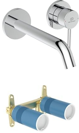 Bundle aus Ideal Standard BD764AA Ceraline Nuovo Wand-Waschtischarmatur Wandmontage, Bad-Wandarmatur mit Auslauf, Chrom + Ideal Standard A1313NU Unterputz-Bausatz 1 für Wand-Waschtischarmatur