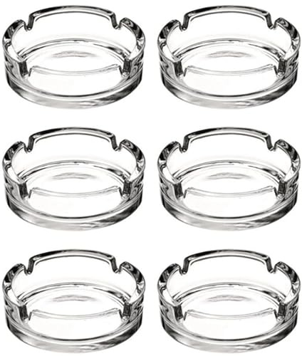 6X Posacenere Tondo, portacenere in Vetro Trasparente per Sigarette, Diametro 10,5 cm, Altezza 3cm, Decorativo, Portatile, per Casa, Ufficio, Interno, Esterno, Decorazione della Casa