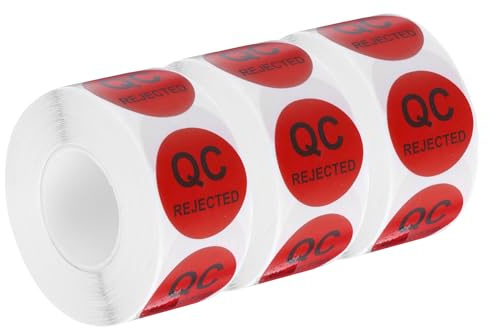 QUARKZMAN Etichette Adesive per Inventario Respinte Dal Controllo Qualità 25mm/1 Rosse per Magazzino, 3 Rotoli 1500 Pezzi