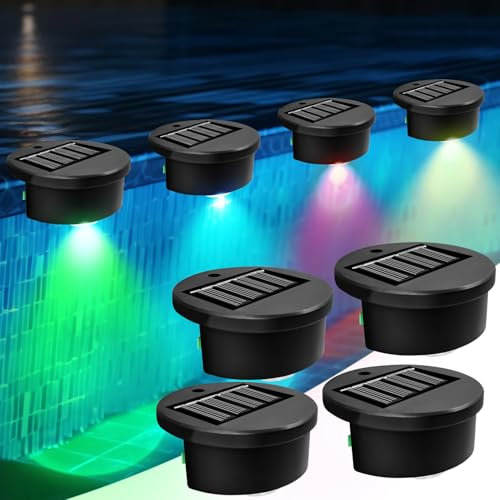 Recitem Pack de 4 lámparas solares para piscina para exteriores, luces solares para decoración de pared, iluminación exterior, piscina, luces solares de jardín para exteriores, iluminación LED para