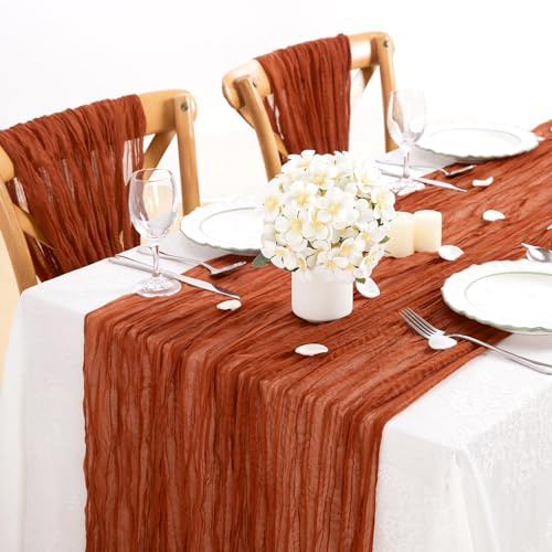 BrillShine 2 Stück Tischläufer, 90x300cm Rot Braun Musselin Tischläufer Hochzeit Table Runner für Taufe Geburtstag Freien Hochzeitsdeko