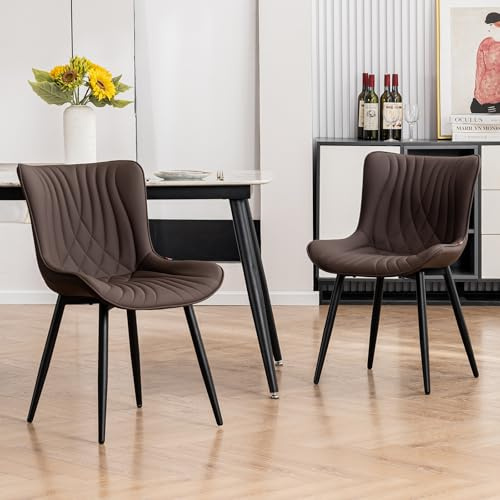 YOUTASTE Esszimmerstühle 2er Set, Kunstleder & Lehne, Küchenstühle Braun | Bequemer Polsterstuhl mit Metallbeine, Fischschwanz-Design, Essstühle für Esszimmer, Küche, Wohnzimmer