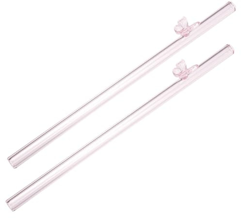 Ciieeo 2piezas Pajitas De Lindas Reutilizables Pajitas De Vidrio Forma De Para Cócteles Bebidas Fiestas Color Rosa